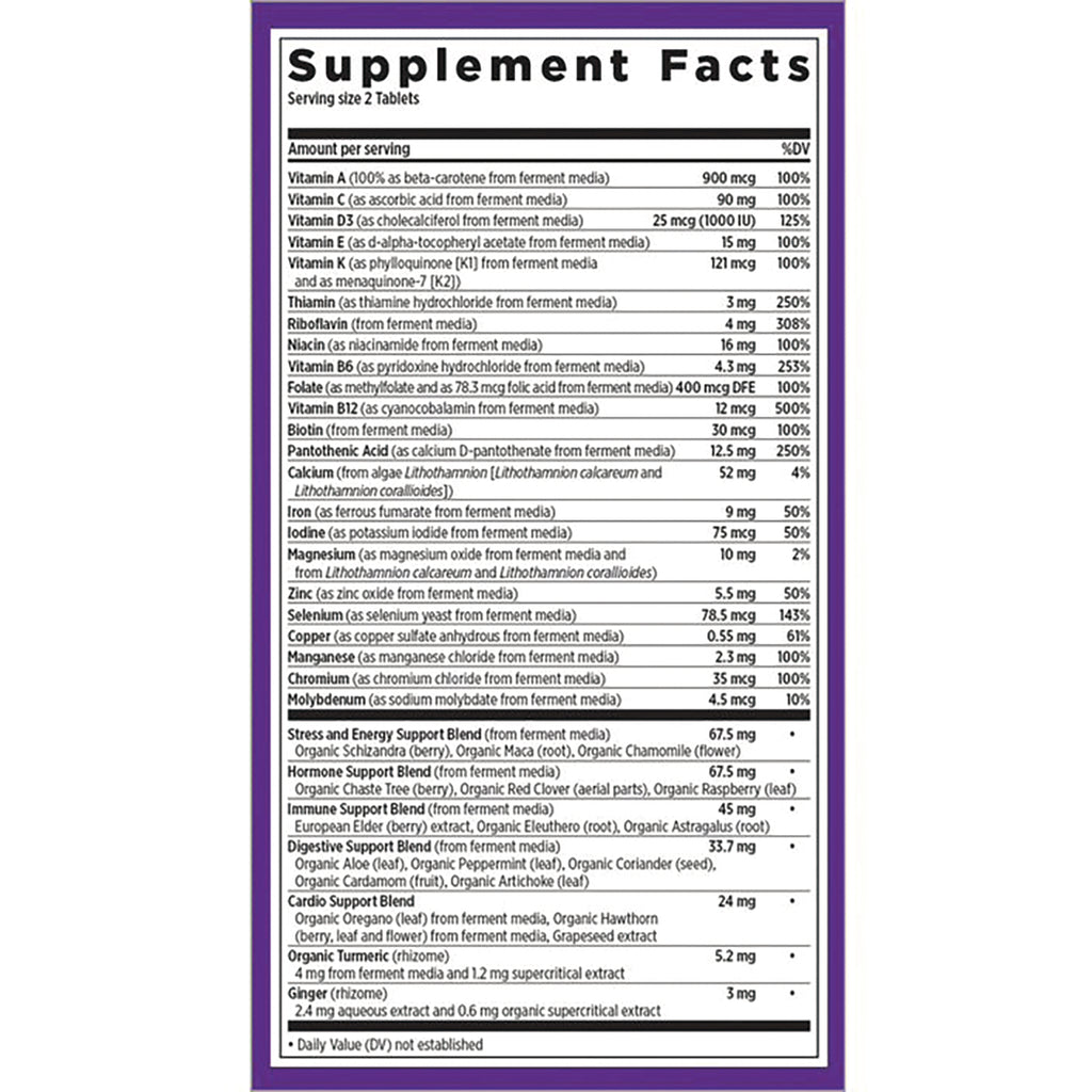 NWC140 | Supplement Facts panel listing vitamins, minerals, blends and dosages on purple-bordered label - Thumbnail