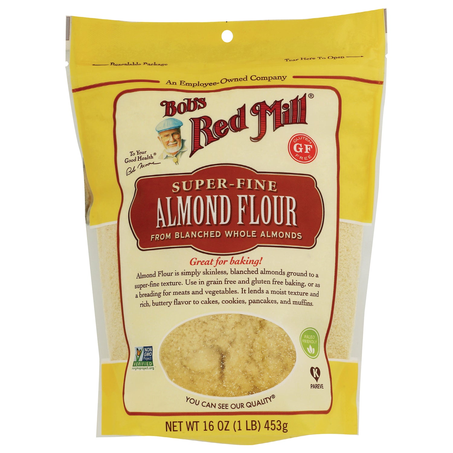 BOB271 | Bob's Red Mill super-fine almond flour 16 oz resealable pouch front packaging