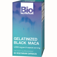 BNN073 | Bio Nutrition gelatinized Black Maca supplement box, 1,000 mg per 2 capsule serving, 60 vegetarian capsules