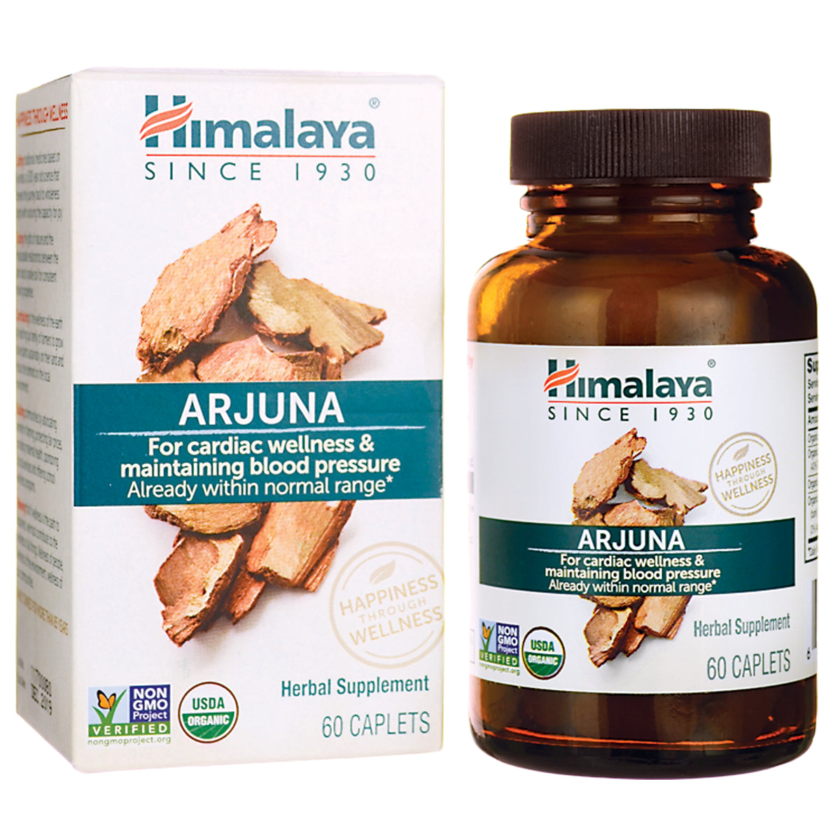 HHH002 | Himalaya Arjuna herbal supplement front view with box and bottle labeled ARJUNA 60 caplets
