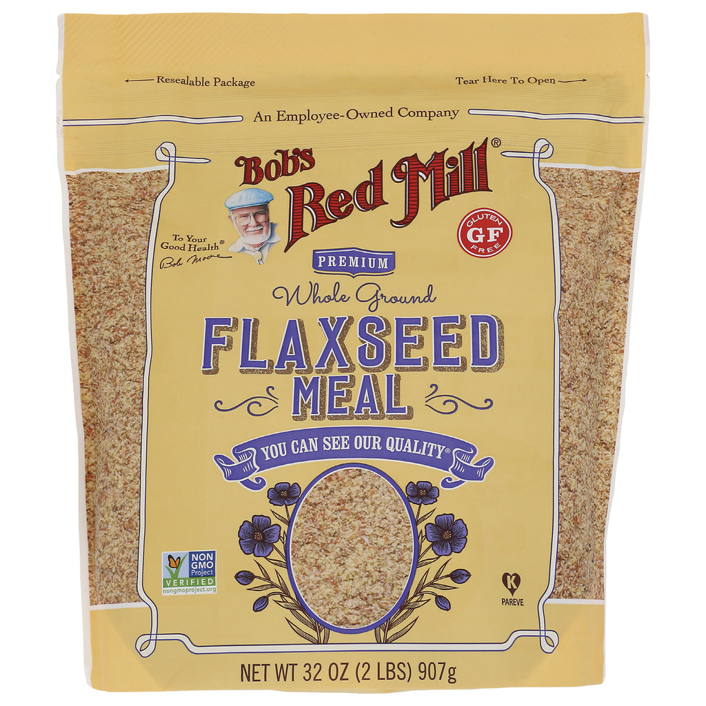 BOB250 | Bob's Red Mill whole ground FLAXSEED MEAL bag front showing product window and NET WT 32 OZ (2 LBS) 907g - Thumbnail
