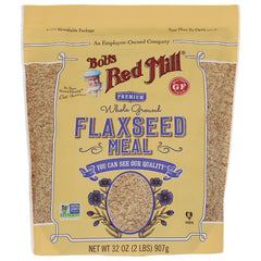 BOB250 | Bob's Red Mill whole ground FLAXSEED MEAL bag front showing product window and NET WT 32 OZ (2 LBS) 907g