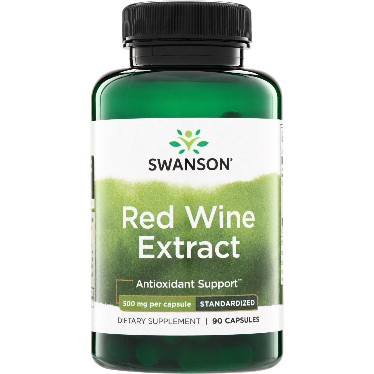 SWH117 | Swanson Red Wine Extract supplement bottle, Antioxidant Support, 500 mg per capsule, 90 capsules