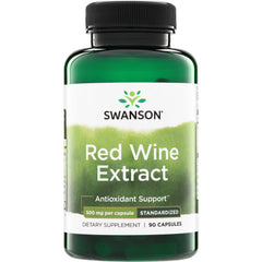 SWH117 | Swanson Red Wine Extract supplement bottle, Antioxidant Support, 500 mg per capsule, 90 capsules