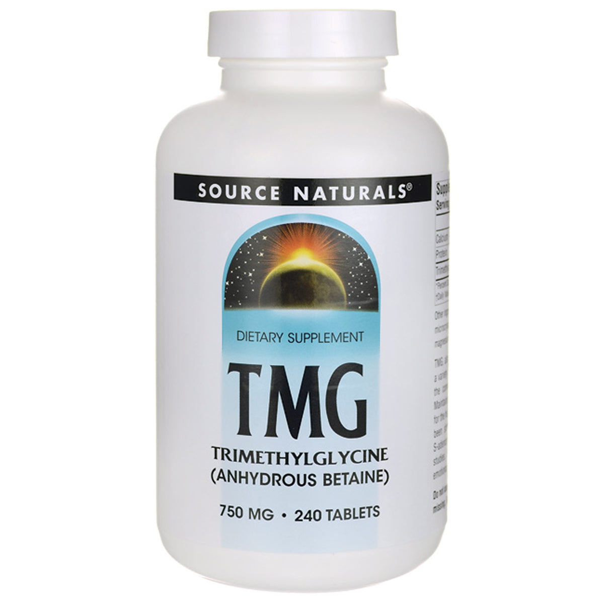 SN844 | Source Naturals TMG Trimethylglycine (Anhydrous Betaine) 750 mg, 240 tablets bottle front