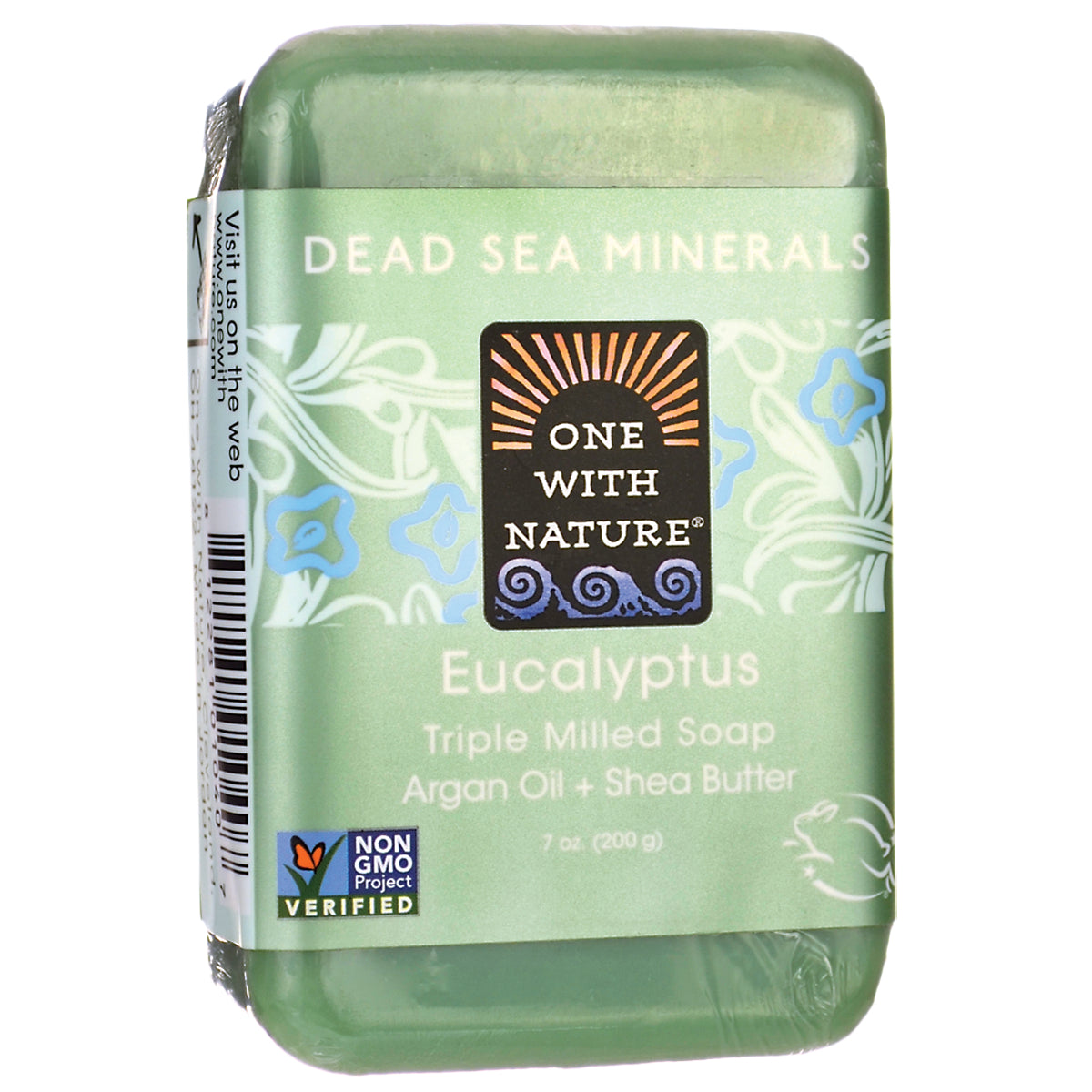 OWN017 | One With Nature eucalyptus triple milled soap bar front packaging with Dead Sea Minerals label