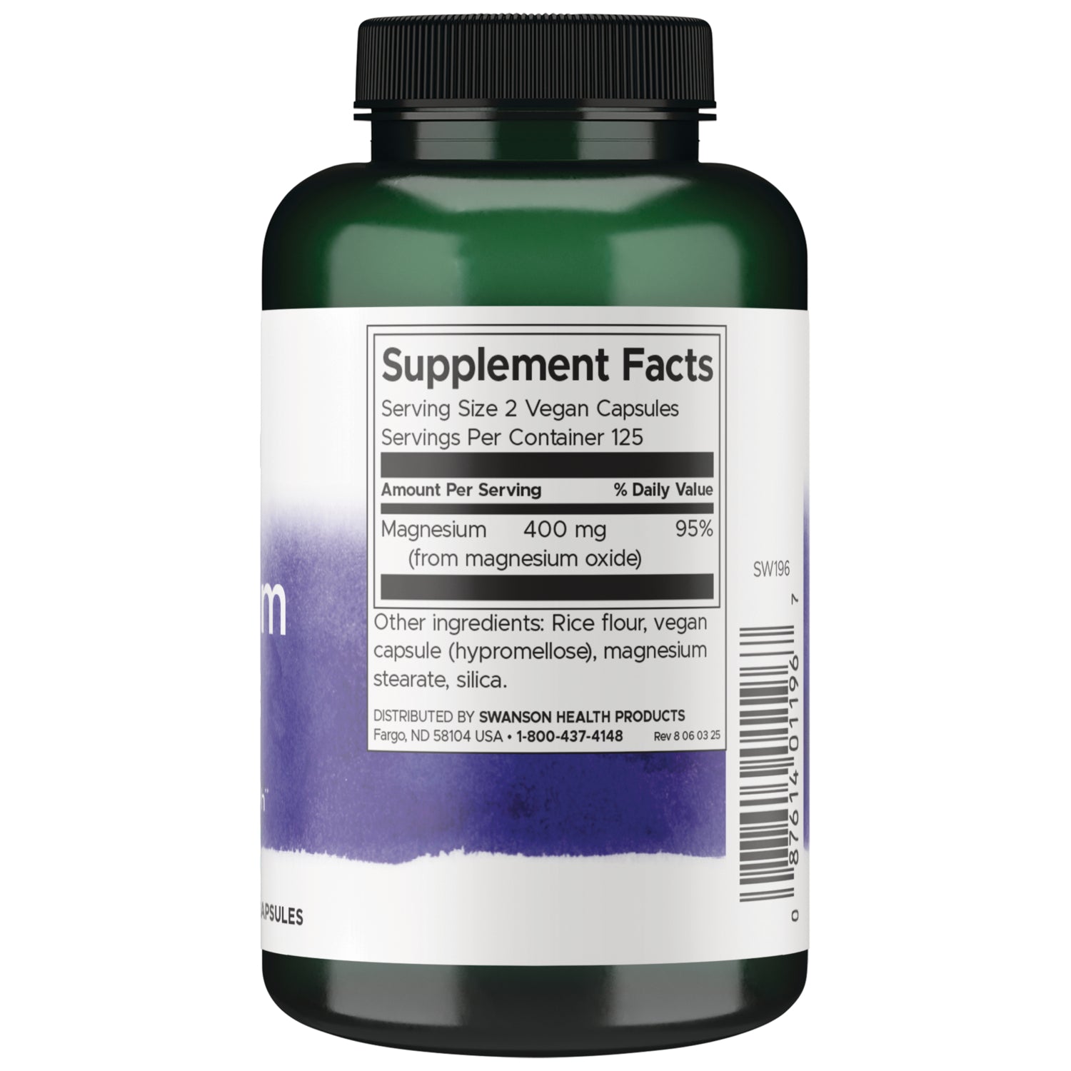 SW196 | Supplement Facts panel: serving size 2 capsules