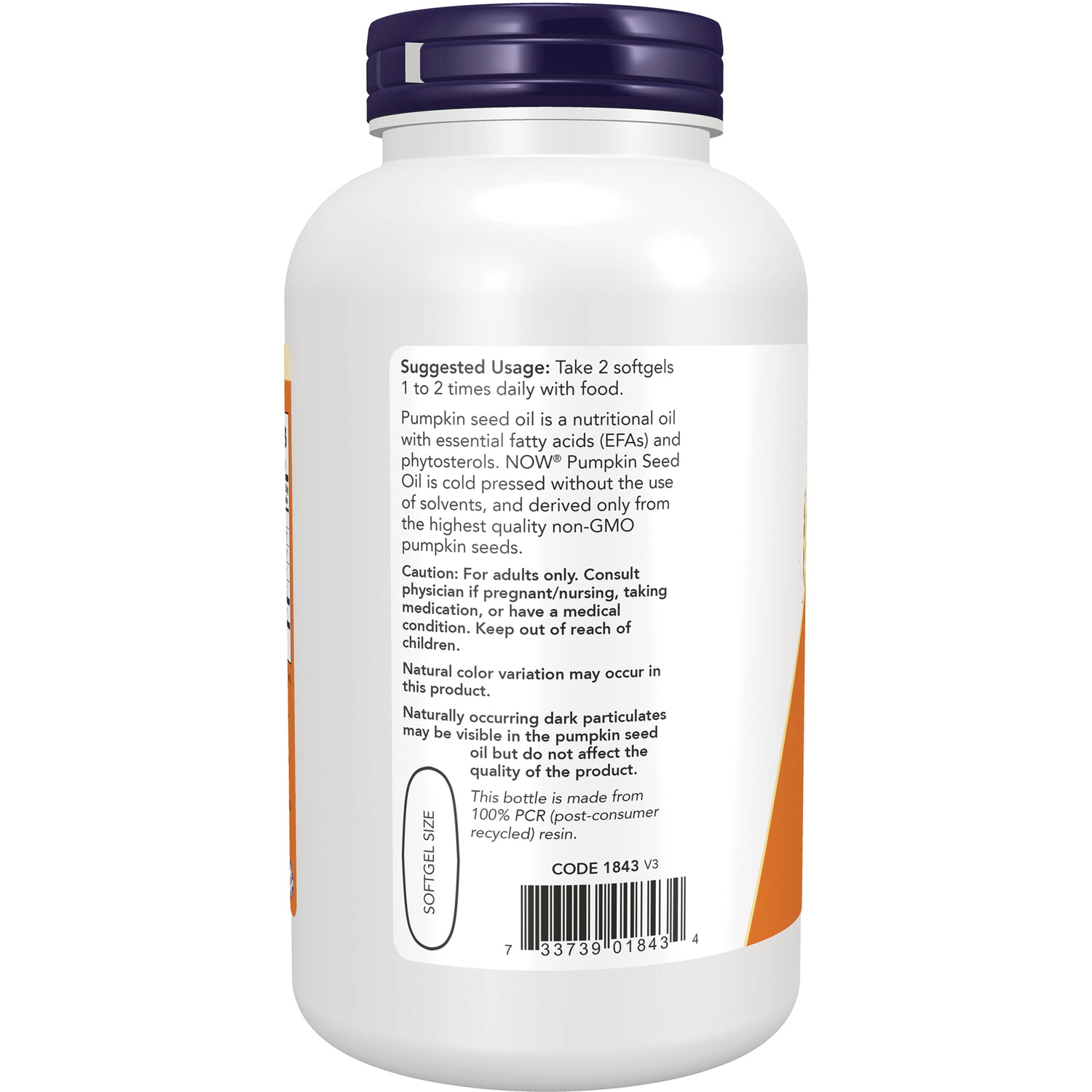NWF1375 | Back label of white supplement bottle showing suggested usage, caution text, and barcode