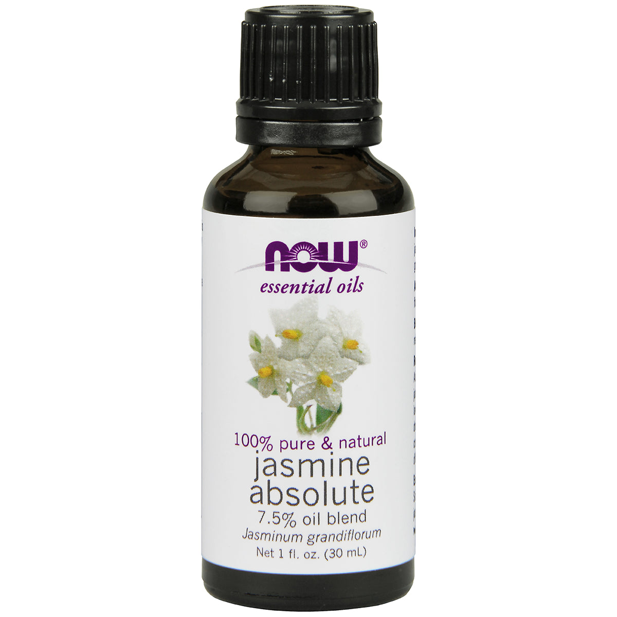 NWF486 | NOW essential oils jasmine absolute 1 fl oz amber glass bottle with white label