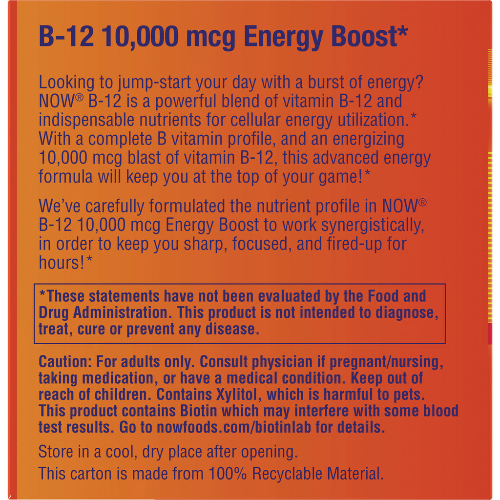 NWF394 | Back panel of orange B-12 supplement carton with product description, caution and FDA disclaimer - Thumbnail