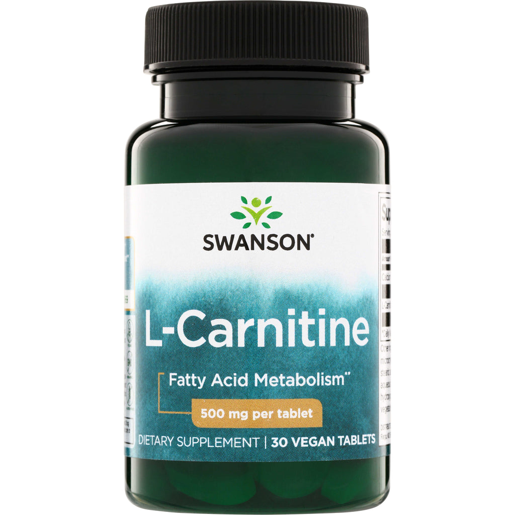 SW1558 | Swanson L-Carnitine supplement bottle, 500 mg per tablet, 30 vegan tablets - Thumbnail