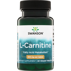 SW1558 | Swanson L-Carnitine supplement bottle, 500 mg per tablet, 30 vegan tablets
