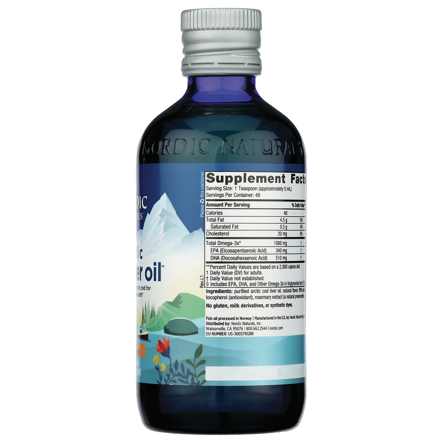 NRN073 | back of blue Nordic Naturals bottle showing Supplement Facts label and ingredients