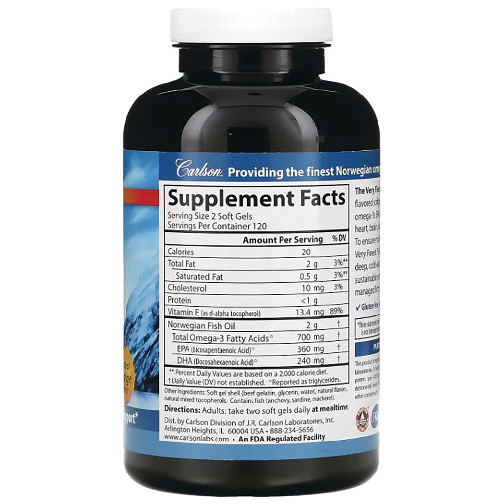 CSN016 | Back of dark supplement bottle showing Supplement Facts panel with serving size, omega-3 amounts, and directions - Thumbnail