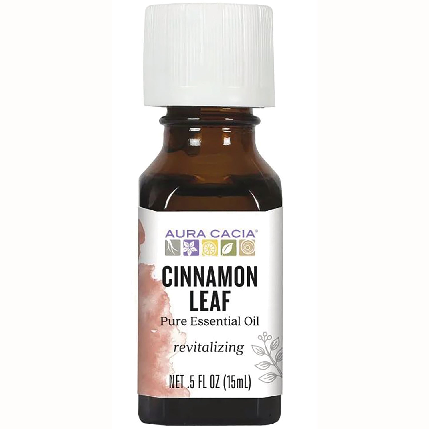 ARC029 | Aura Cacia Cinnamon Leaf pure essential oil in amber glass bottle, 0.5 fl oz