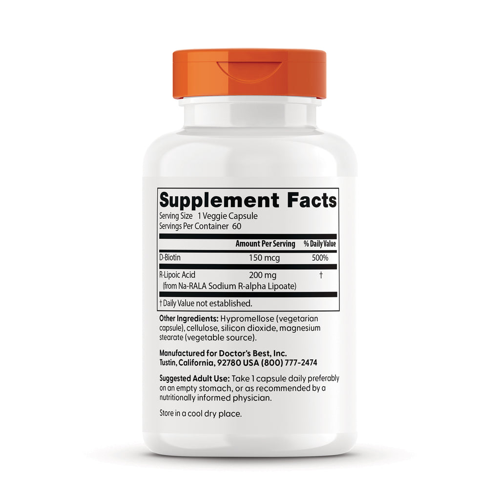 DB169 | back label showing Supplement Facts panel and ingredients on white bottle with orange cap - Thumbnail