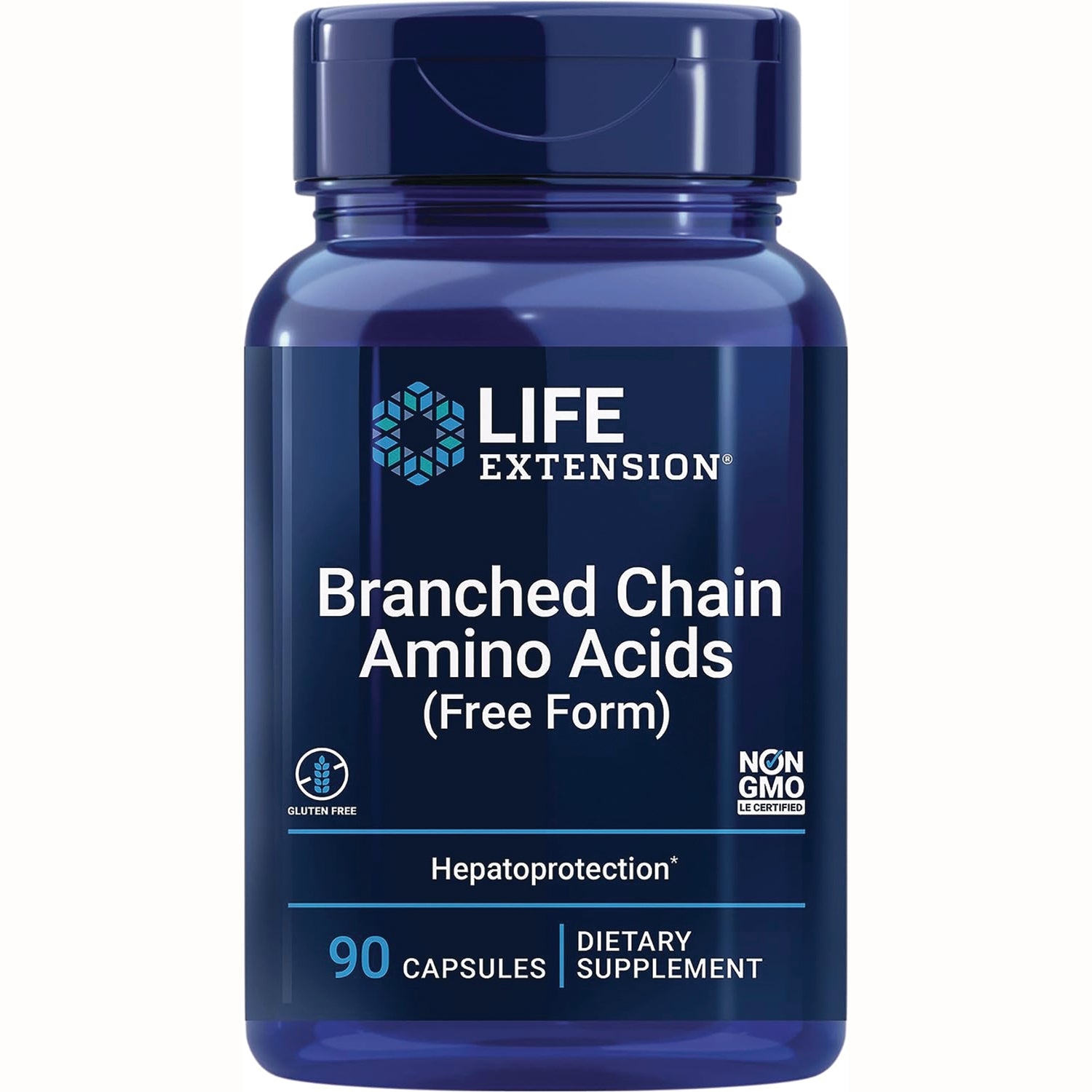 LE100 | Life Extension bottle labeled Branched Chain Amino Acids (Free Form), 90 capsules dietary supplement