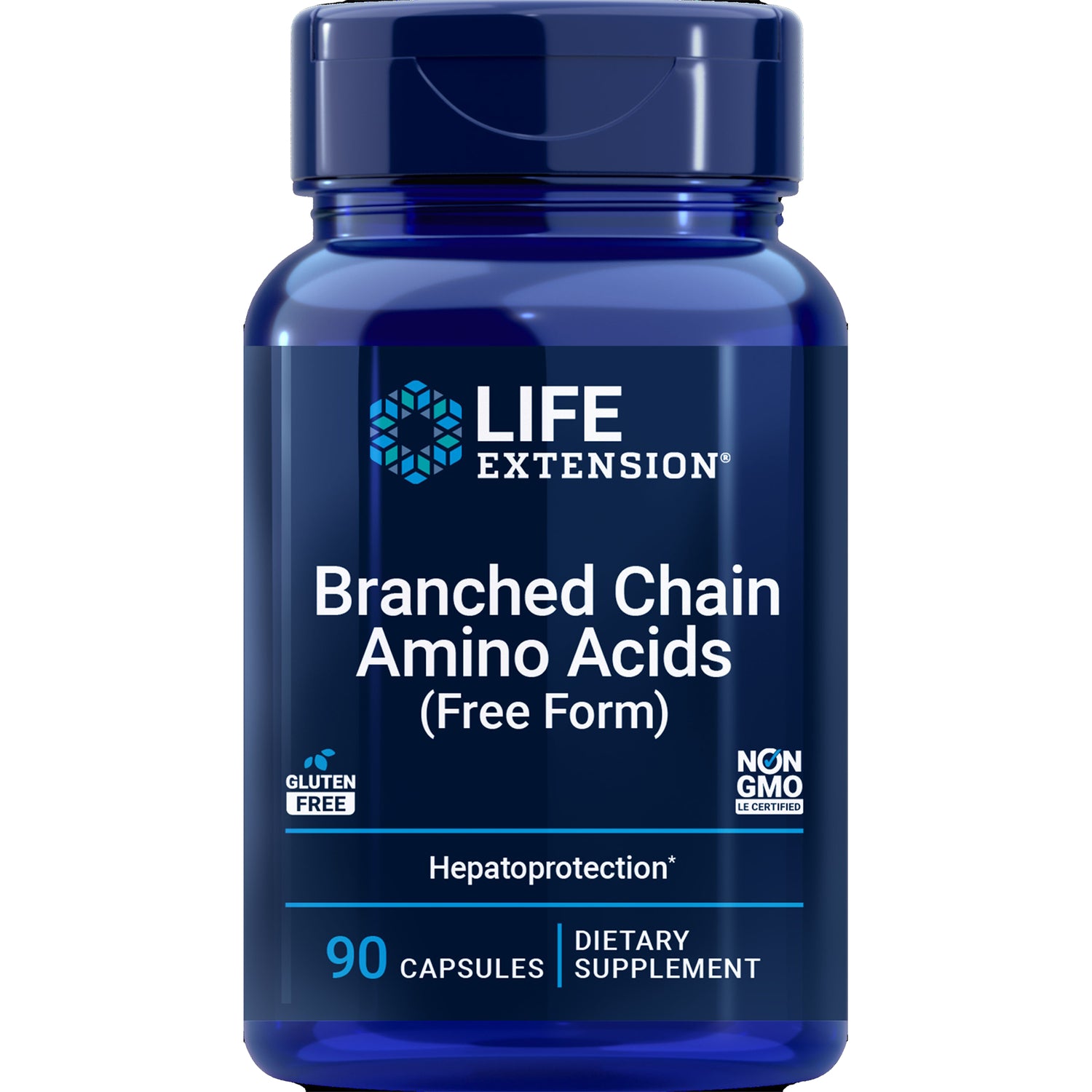 LE100 | Life Extension bottle labeled Branched Chain Amino Acids (Free Form), 90 capsules dietary supplement