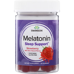 SW1870 | Swanson Melatonin Sleep Support strawberry gummies, vegetarian and gluten free, 60 gummies