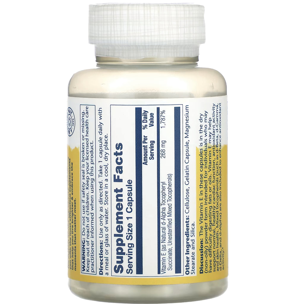 SLR346 | Back label with Supplement Facts panel, serving size 1 capsule, vitamin E 268 mg (1,787% DV) - Thumbnail