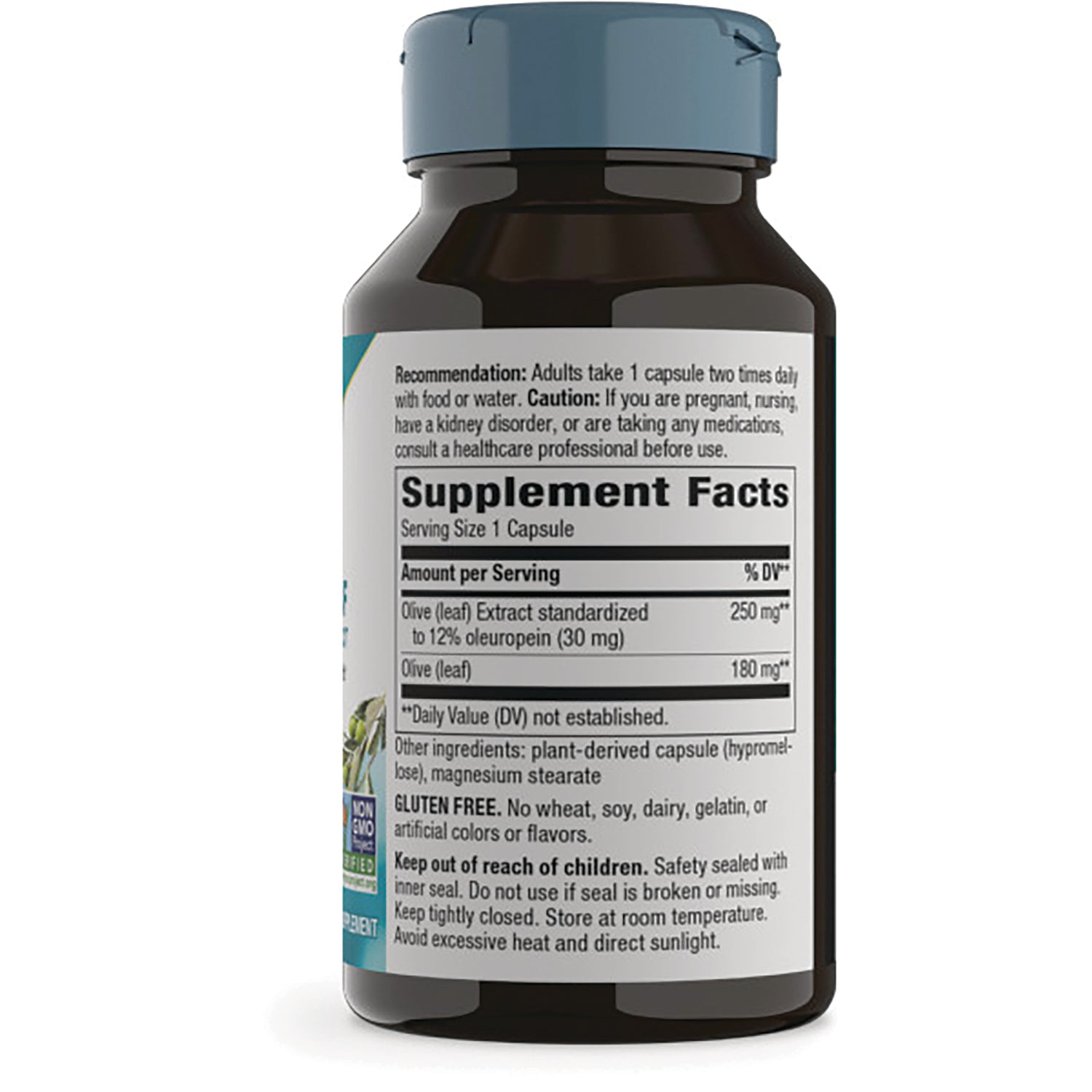 NW562 | Back of brown supplement bottle showing Supplement Facts panel with serving size, ingredients, dosage and warnings