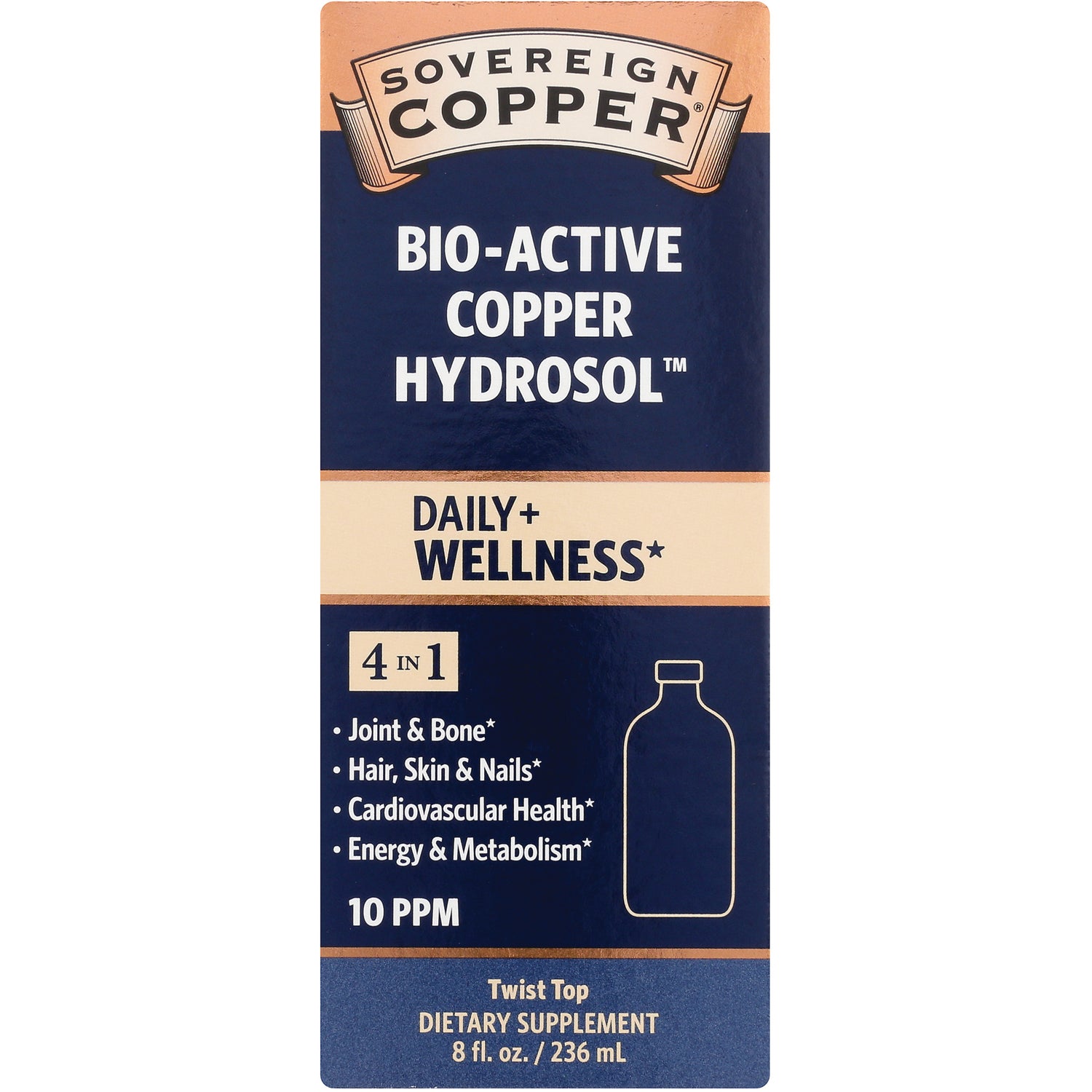SSL012 | Sovereign Copper Bio-Active Copper Hydrosol Daily+ Wellness dietary supplement, 8 fl oz, 10 PPM