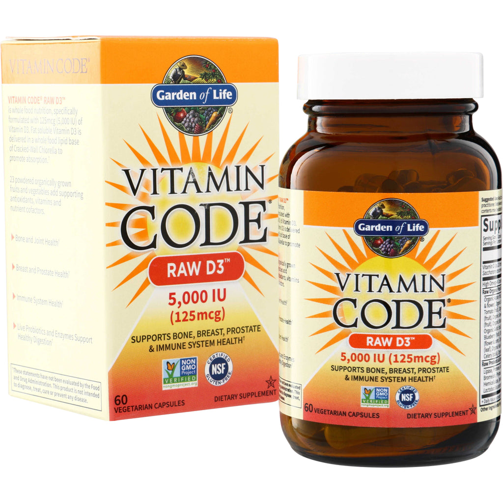 GLF137 | Garden of Life Vitamin Code RAW D3, 5,000 IU (125 mcg), 60 vegetarian capsules - Thumbnail
