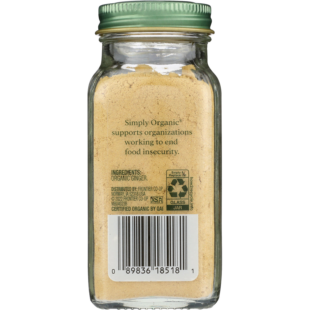 SMP010 | Back of glass jar of organic ginger powder with ingredients text, barcode, and recycling symbol - Thumbnail