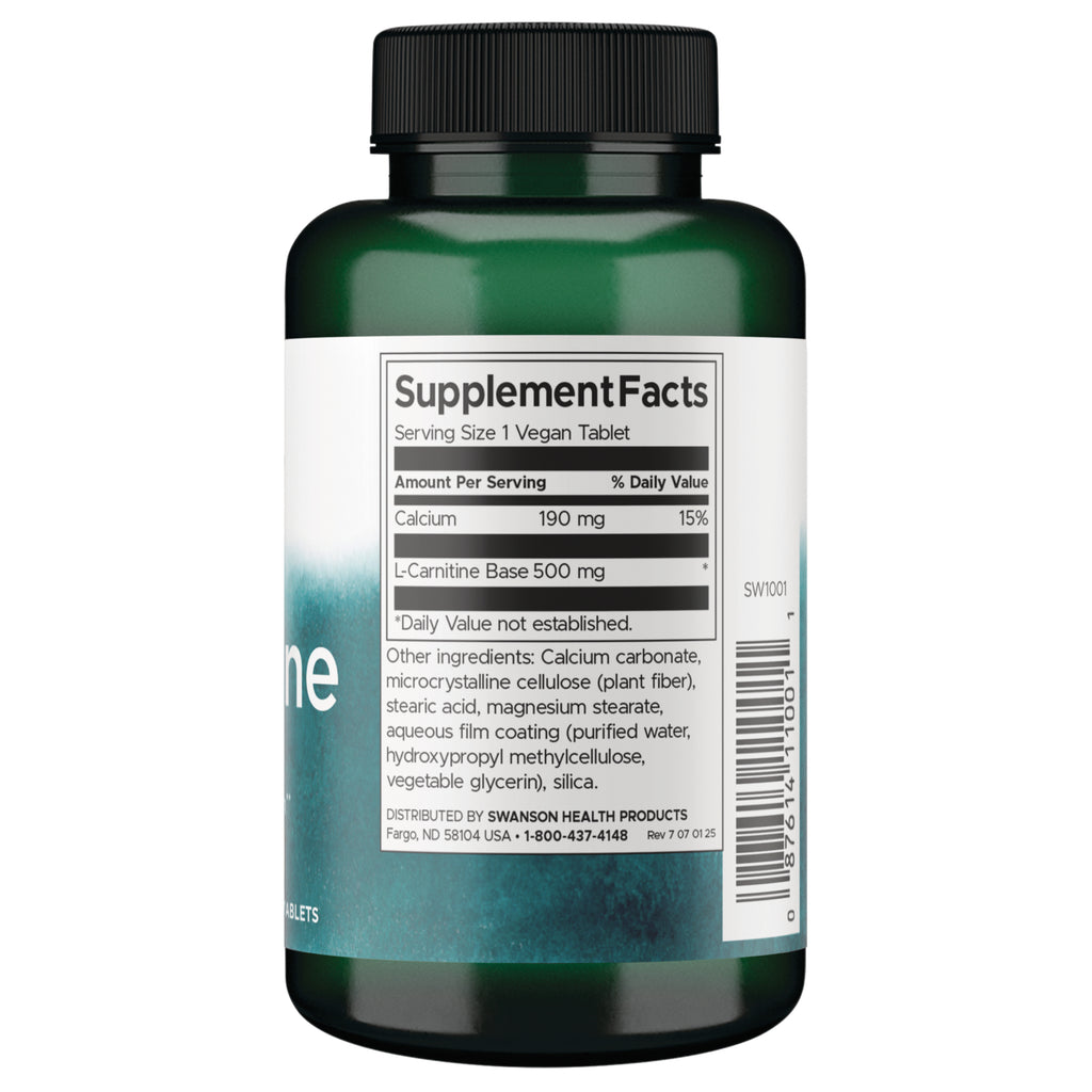 SW1001 | Supplement Facts with Calcium 190 mg and Lâ€‘Carnitine Base 500 mg - Thumbnail