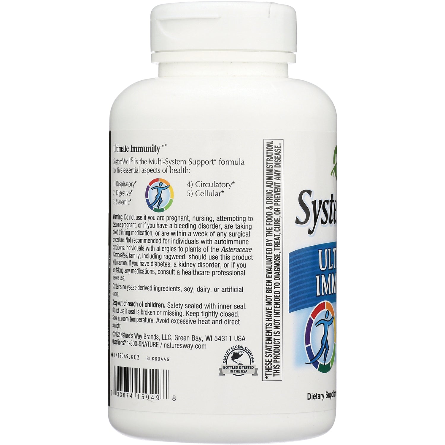 NW741 | back label of white supplement bottle showing warnings, ingredient text and barcode
