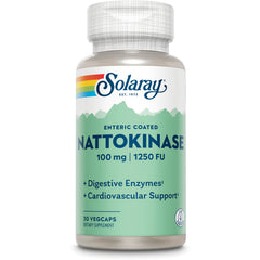 SLR384 | Solaray Nattokinase bottle, enteric coated 100 mg 1250 FU, 30 vegcaps, digestive and cardiovascular support
