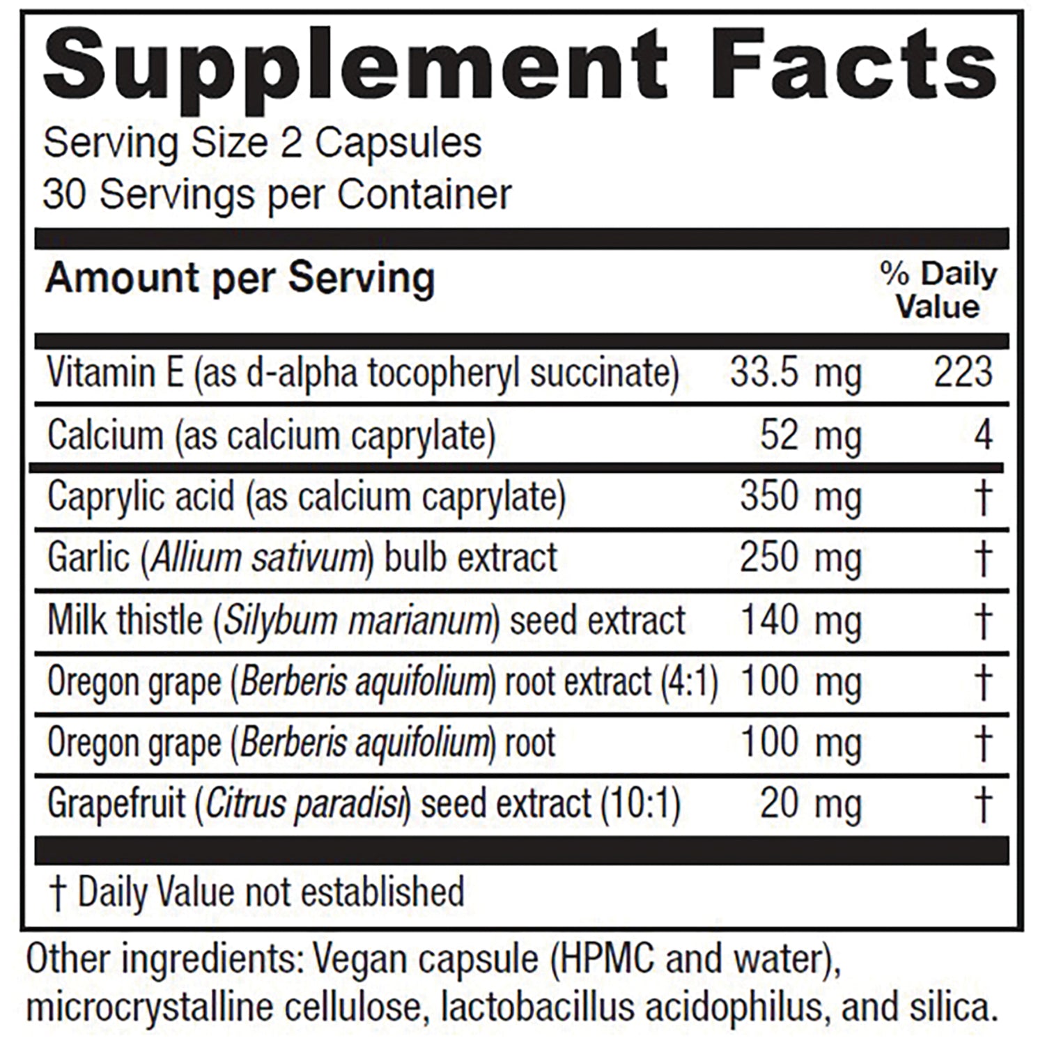 VNA020 | Supplement Facts panel with ingredients and amounts; includes Other ingredients list
