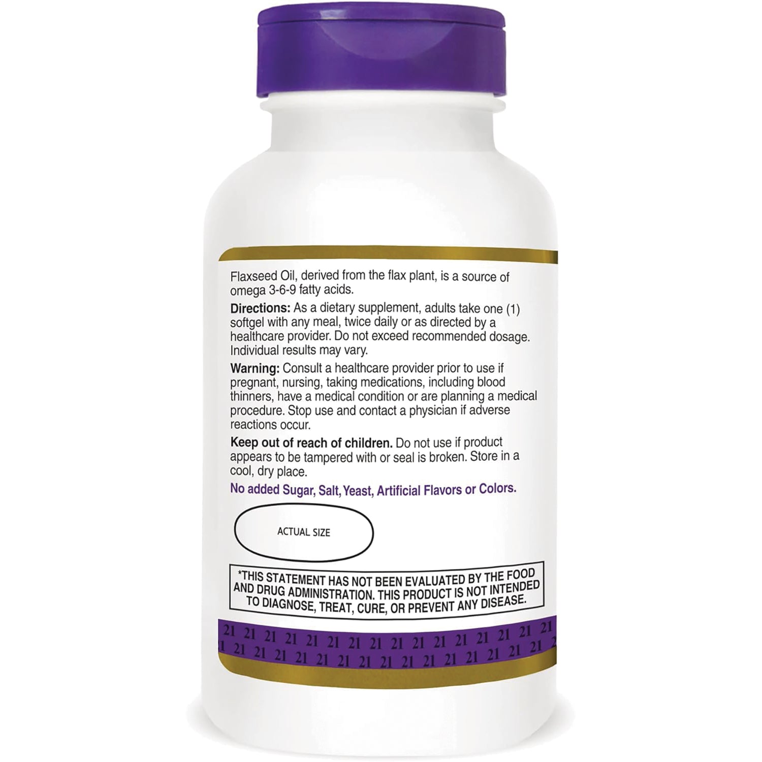 CNT054 | Back of white supplement bottle showing directions, warnings, actual size oval and FDA disclaimer
