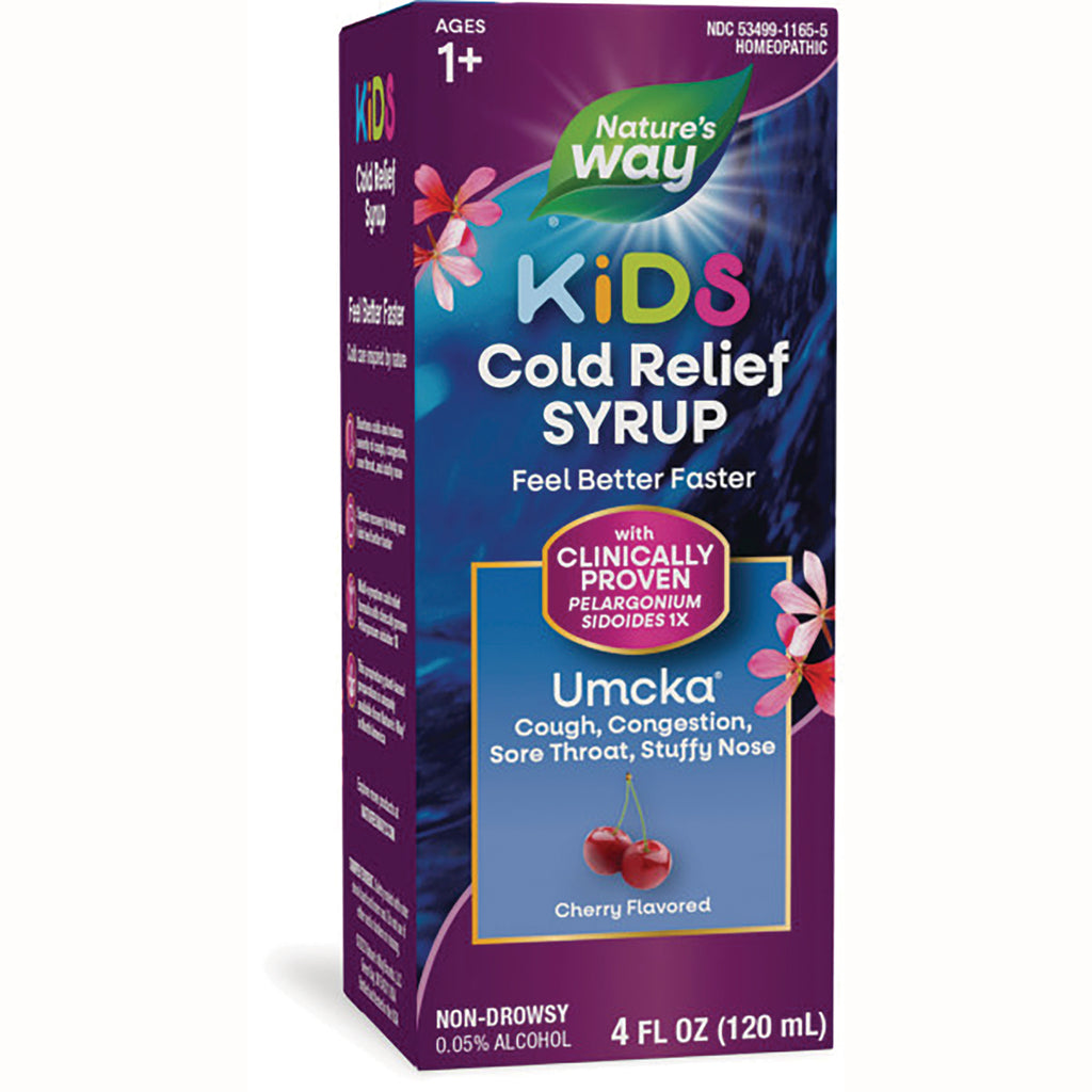 NW747 | Nature's Way Kids Cold Relief Syrup Umcka cherry flavored 4 fl oz box front panel - Thumbnail
