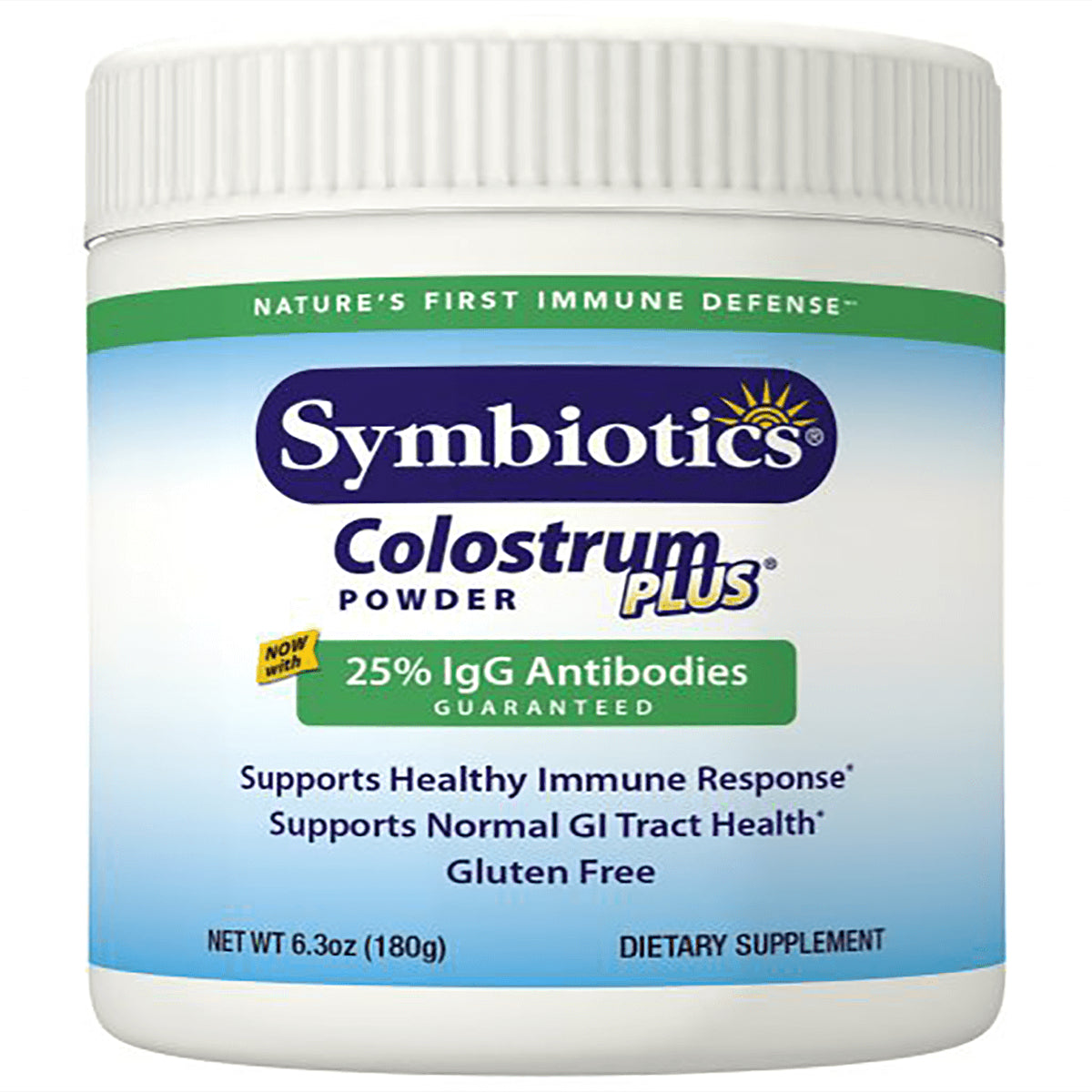 SY018 | Symbiotics Colostrum Plus Powder, 25% IgG Antibodies, gluten free, 6.3 oz