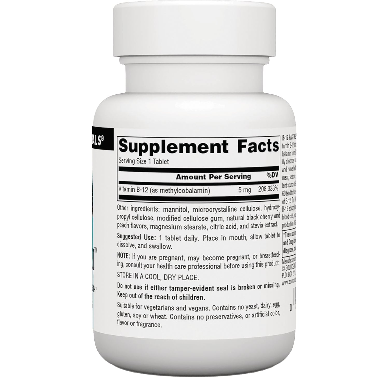 SN510 | Back label with Supplement Facts for Vitamin B-12 (methylcobalamin) 5 mg
