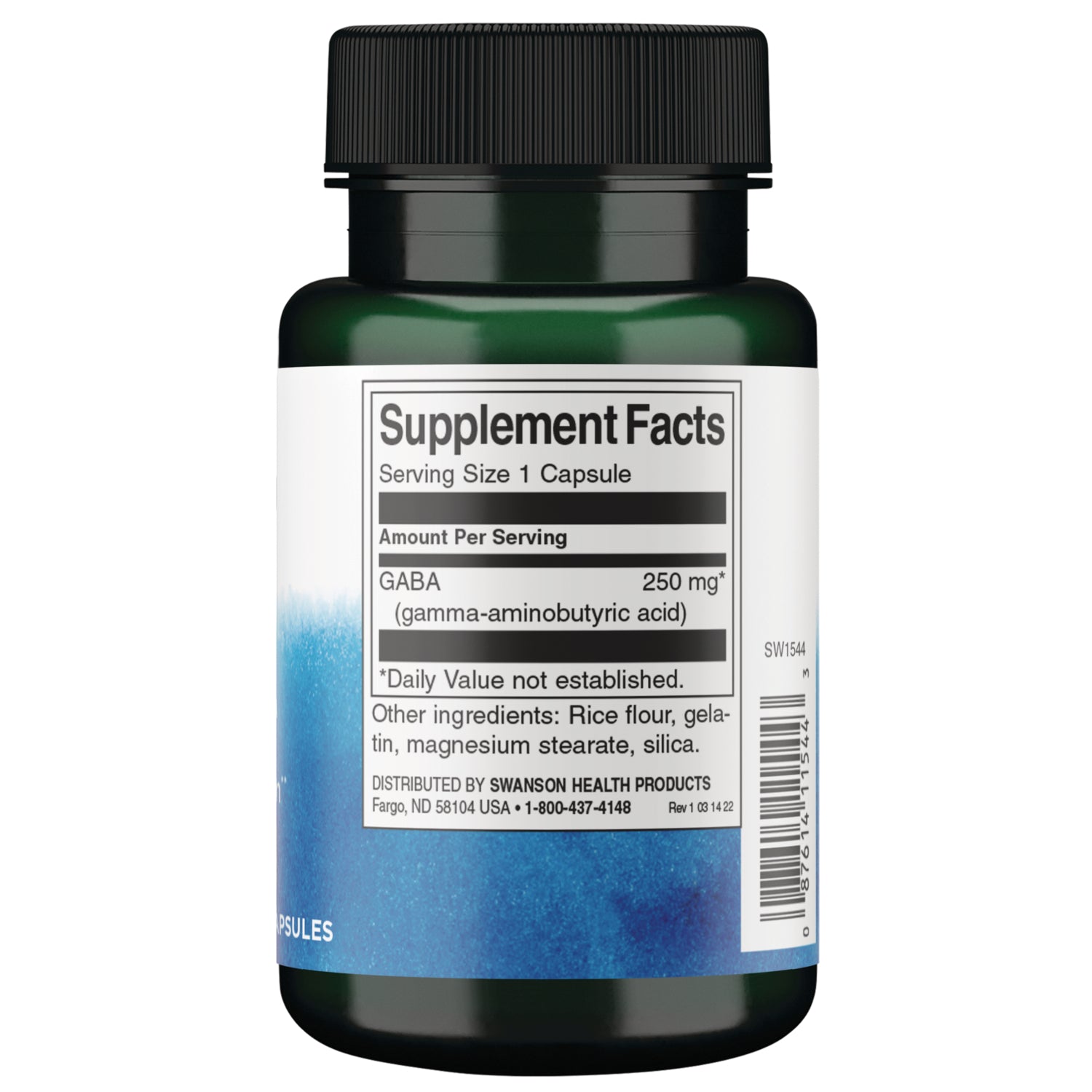 SW1544 | Back label with supplement facts and serving information