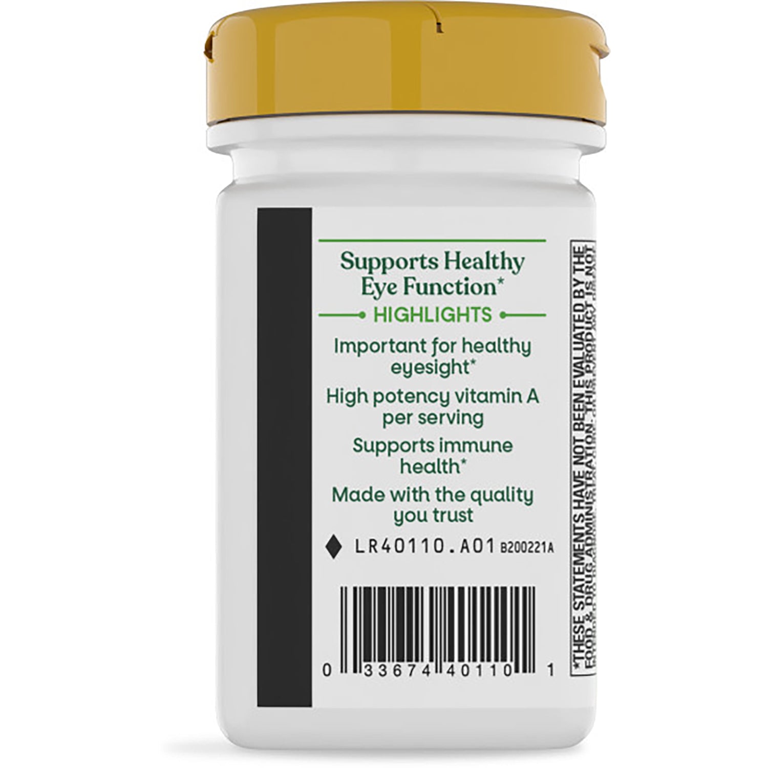 NW953 | Back of white supplement bottle with yellow cap showing warnings, gluten free statement, and recycling icons