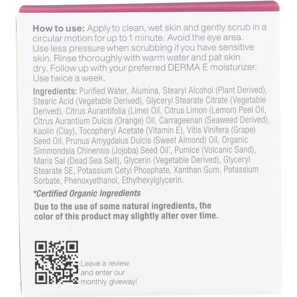 DE020 | Back panel showing usage instructions, full ingredients list, certified organic note, and QR code - Thumbnail