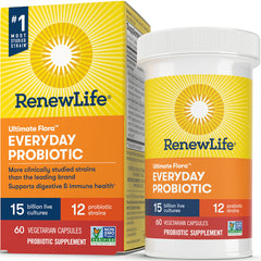 RNL230 | RenewLife Everyday Probiotic bottle and box, 60 vegetarian capsules, 15 billion live cultures