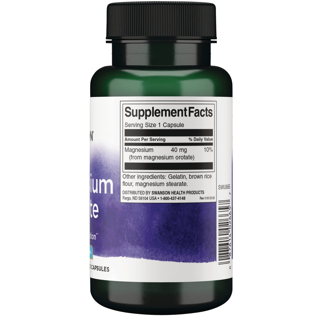 SWU665 | Back label with Supplement Facts: Serving Size 1 Capsule; Magnesium 40 mg (10%); ingredients listed - Thumbnail