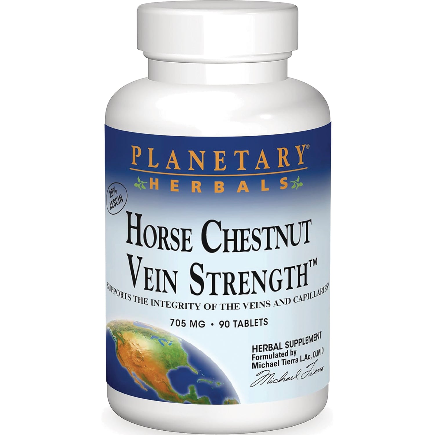 PF116 | Planetary Herbals Horse Chestnut Vein Strength supplement bottle front label, 705 mg, 90 tablets