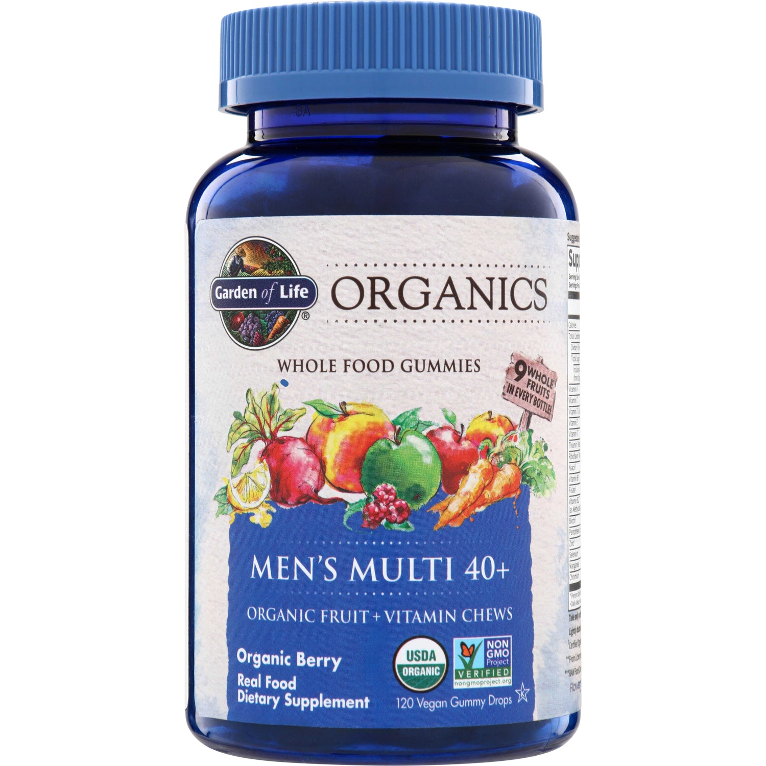 GLF235 | Garden of Life Organics Men's Multi 40+ whole food gummies, Organic Berry, 120 vegan gummy drops