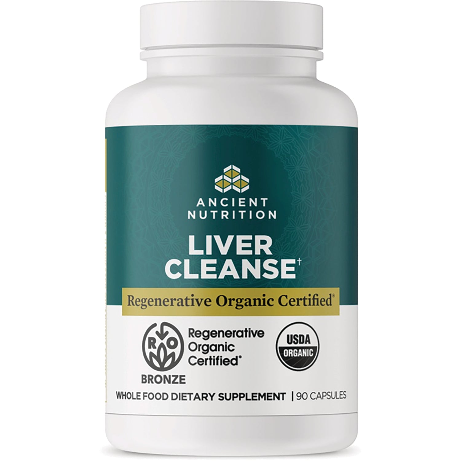 ATN120 | Ancient Nutrition Liver Cleanse bottle with green label, Regenerative Organic Certified, 90 capsules
