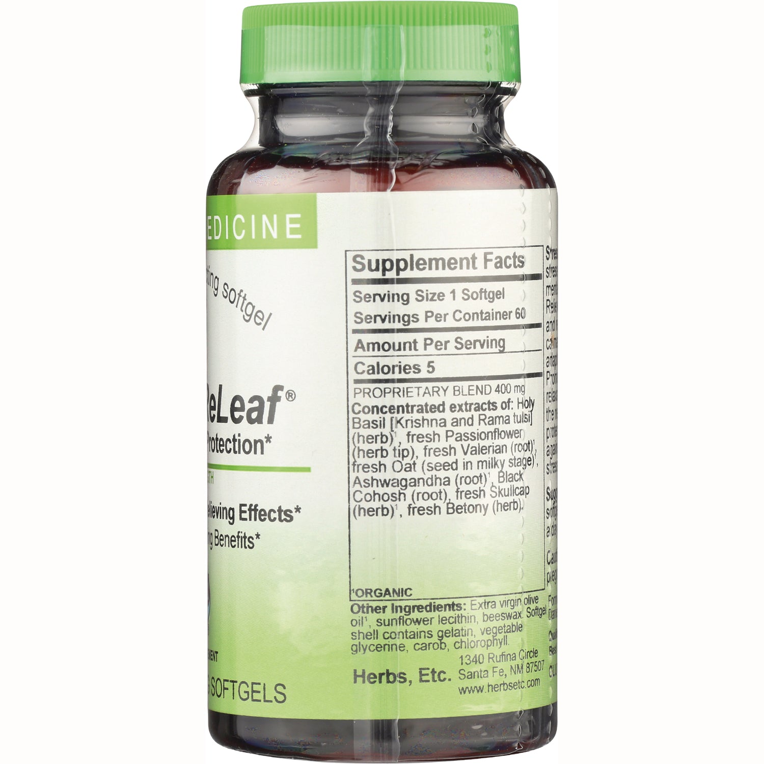 HE109 | Back of supplement bottle showing Supplement Facts panel and ingredient list on green label