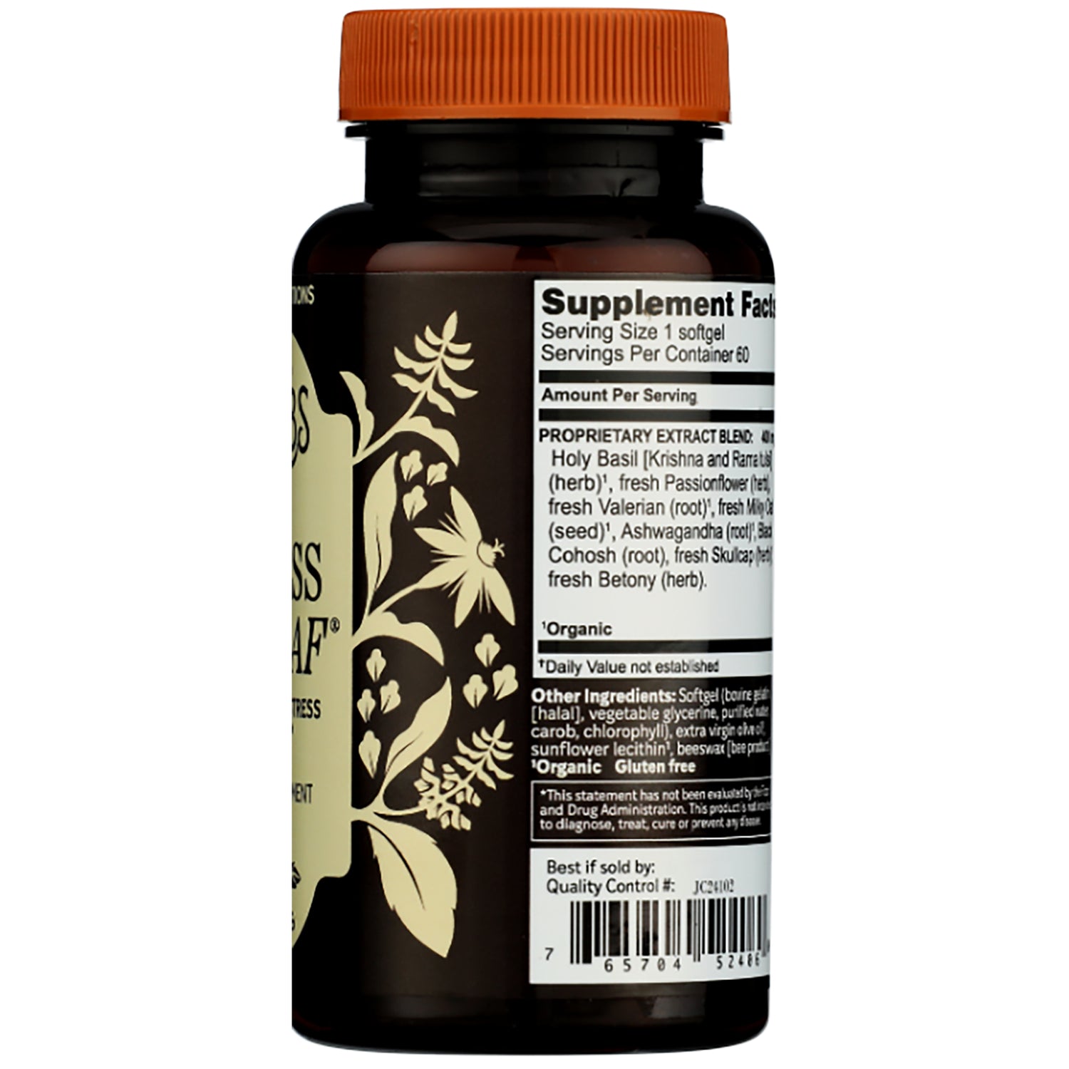 HE109 | Back of supplement bottle showing Supplement Facts panel and ingredient list on green label