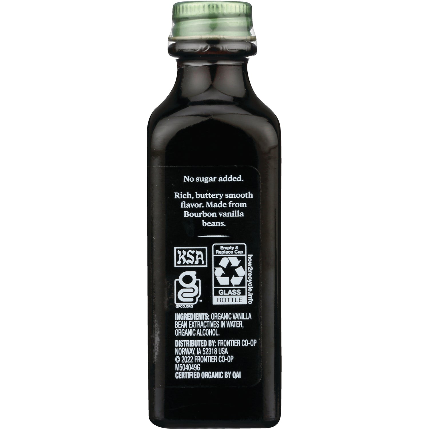 SMP026 | Back label with ingredients and recycling info; text: No sugar added and Made from Bourbon vanilla beans