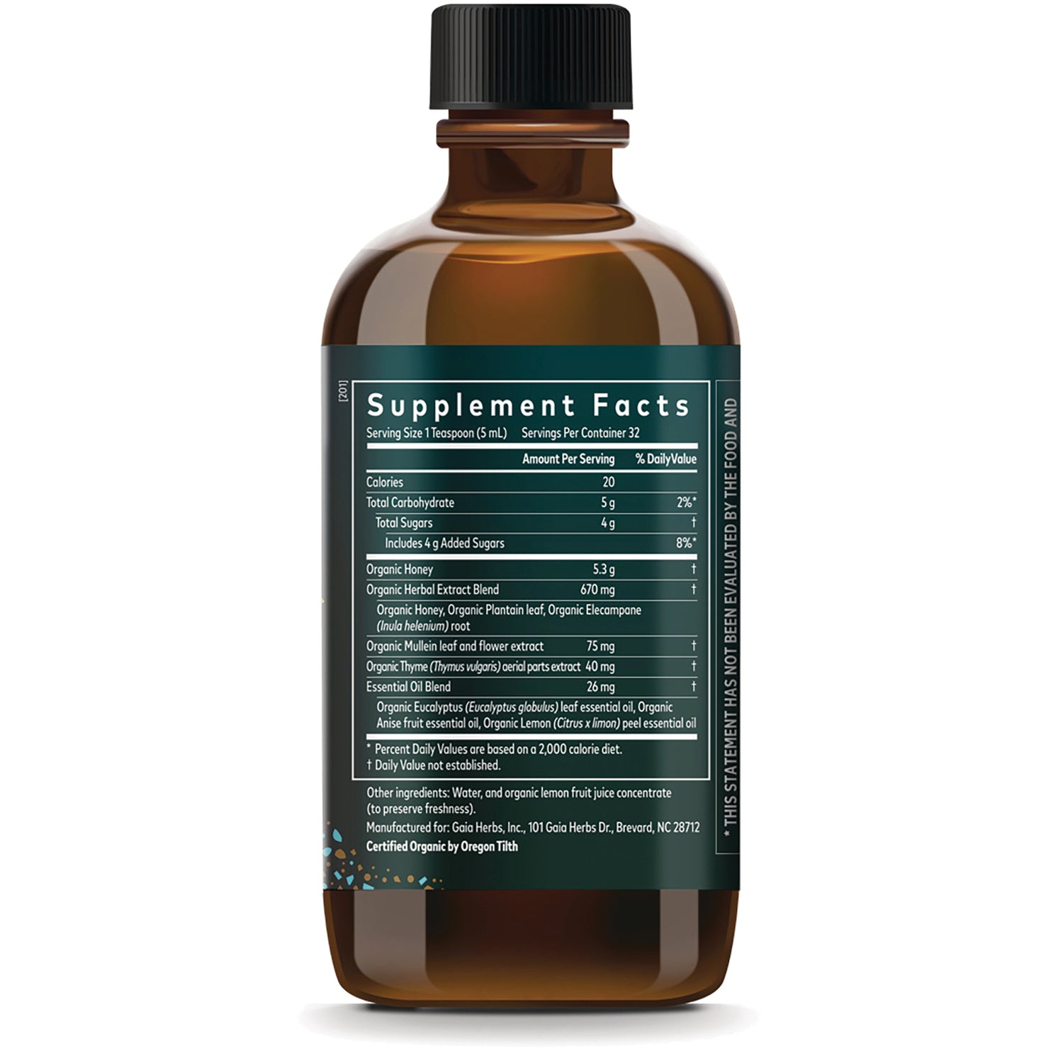 GH034 | brown bottle back showing Supplement Facts panel and ingredients label