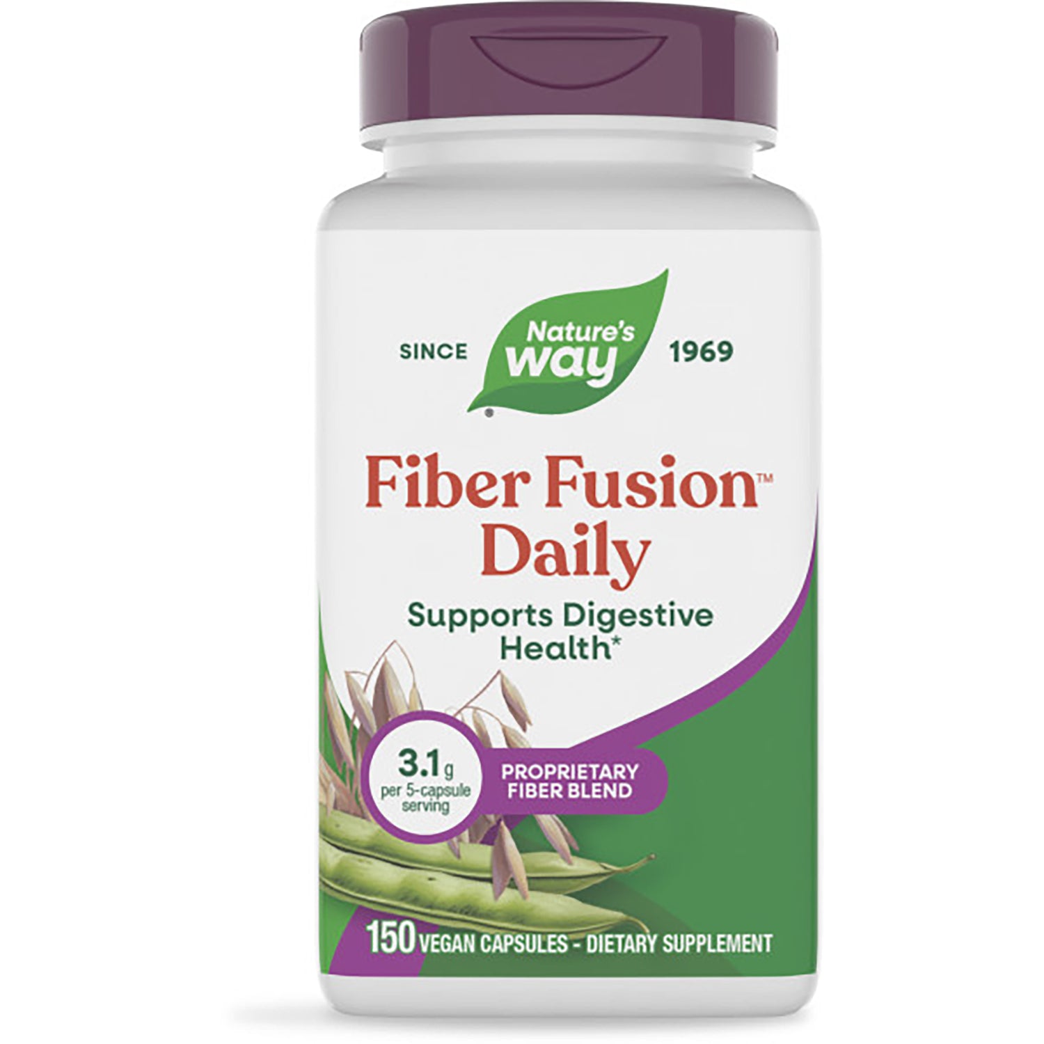 ET272 | Nature's Way Fiber Fusion Daily supplement bottle front label showing 150 vegan capsules plant powered