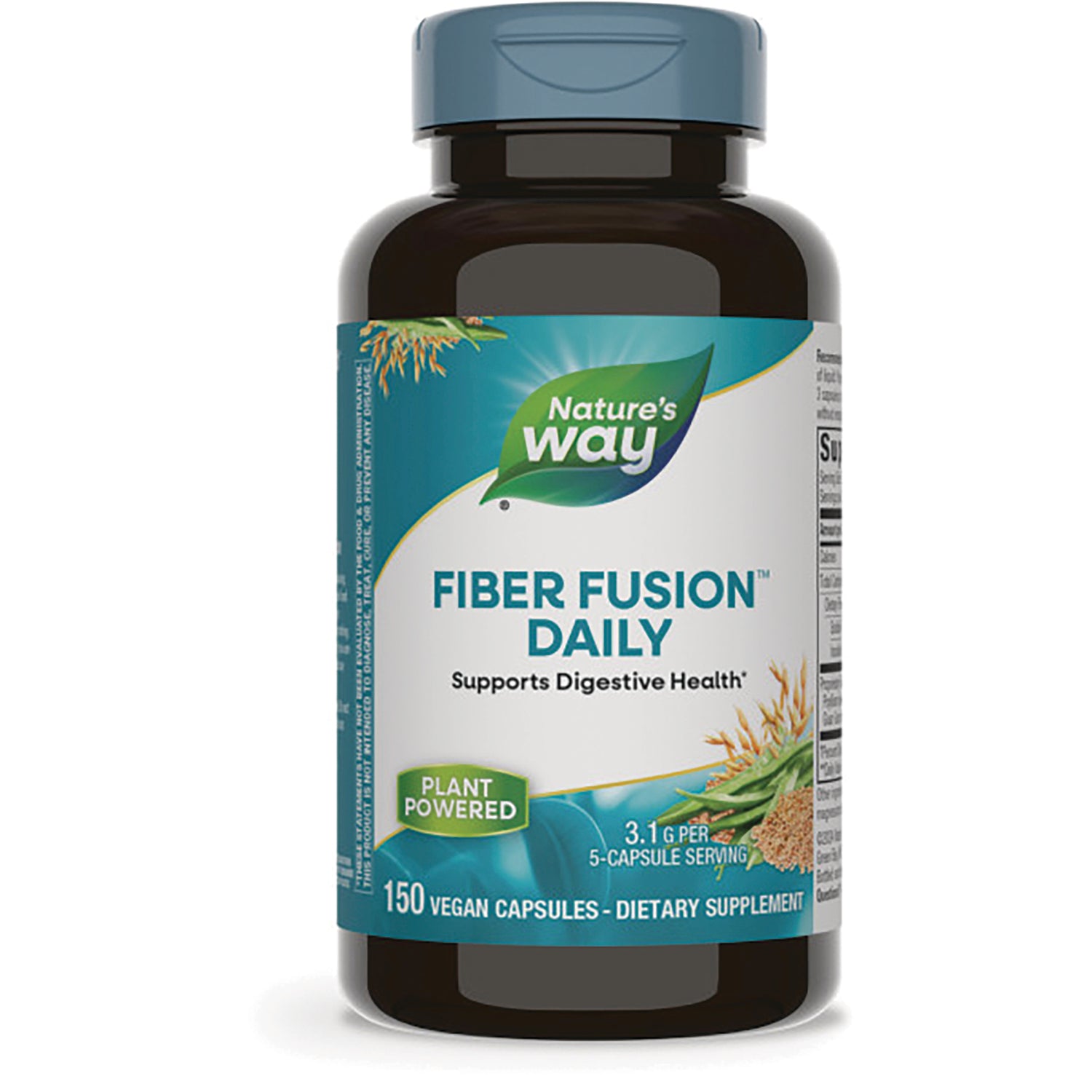 ET272 | Nature's Way Fiber Fusion Daily supplement bottle front label showing 150 vegan capsules plant powered
